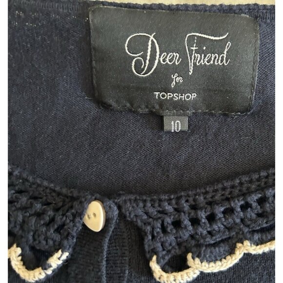 Ladies Cardigan Embroidered Collar Long Sleeve Cherries Navy Size Medium Topshop - Picture 3 of 12